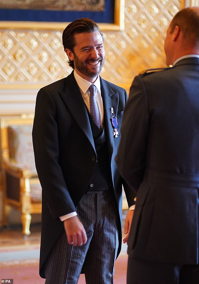 A bullying complaint was raised by Harry and Meghan's communications secretary, Jason Knauf, in 2018. Above: Mr Knauff with Prince William on being made a Lieutenant of the Royal Victorian Order in May last year