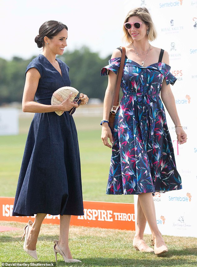 Meghan Markle and Delfina Blaquier (pictured together) arrive for the Sentebale Polo 2018 held at the Royal County of Berkshire