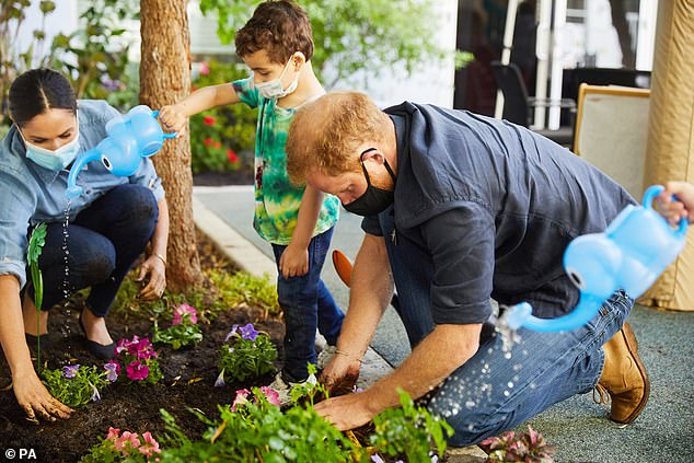 Meghan's new Netflix show will focus on home life, exploring cooking and gardening (pictured: Harry and Meghan during a 2020 visit to an LA pre-school)