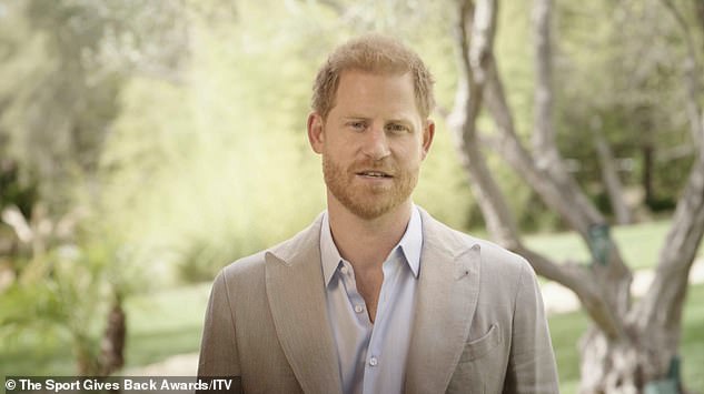 Febraury 28 -- ITV issued a video of Prince Harry in his garden in Los Angeles, when he made a surprise appearance on screen at the Sport Gives Back Awards at Cadogan Hall in London