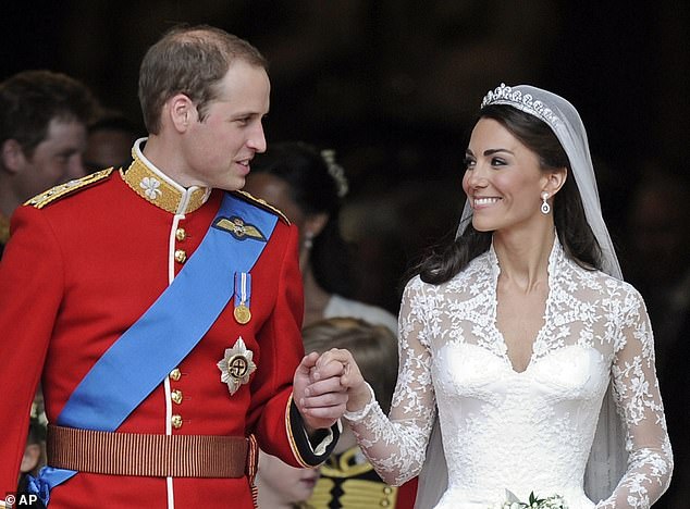 Prince William and Kate Middleton stand outside of Westminster Abbey after their royal wedding on April, 29, 2011