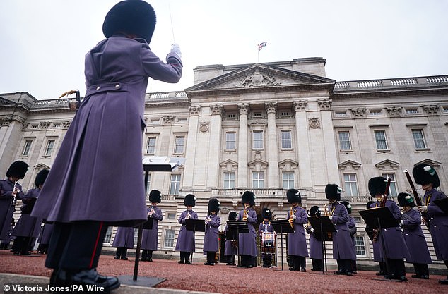 The Band of the Welsh Guards perform the NATO hymn during the Changing of the Guard ceremony at Buckingham Palace, London, to celebrate the 75th anniversary of the North Atlantic Treaty Organisation this week