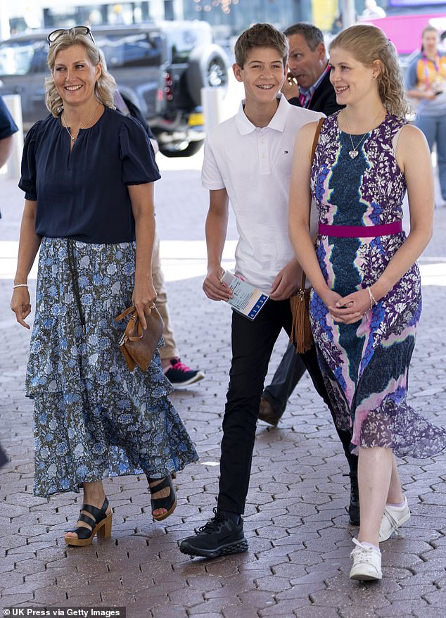 James, Earl of Wessex, 16, and Lady Louise Windsor, 20, pictured with their mother the Duchess of Edinburgh in 2022