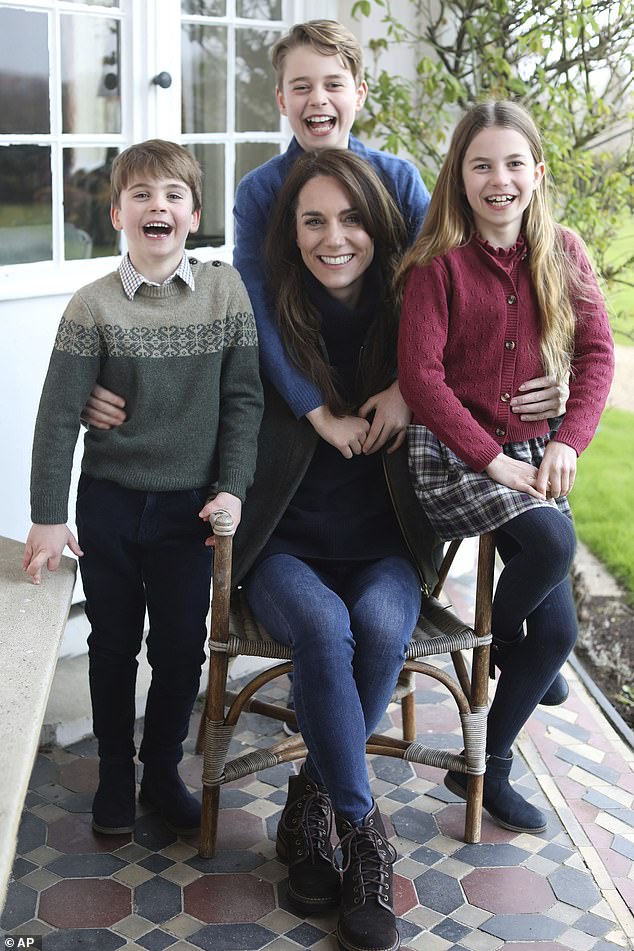 The Princess of Wales with her three children in a photograph released on Mother's Day. Kate later admitted editing it