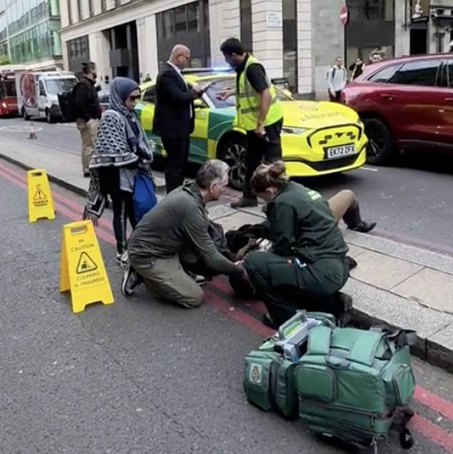 The serviceman was treated by paramedics on the road after the incident