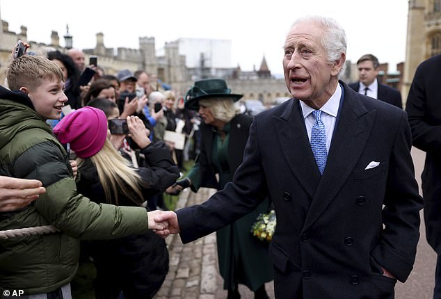 At the end of March a sea of well-wishers emerged to see the King as he attended Easter Service at Windsor church (pictured)