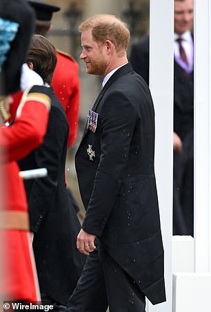 Prince Harry put on a jovial display as he arrived at Westminster Abbey