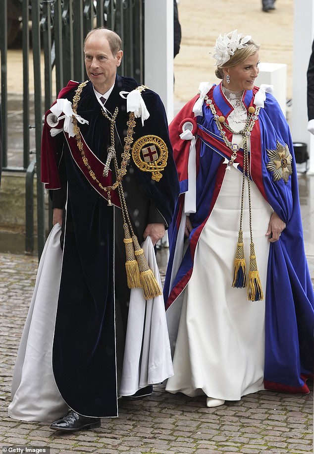 Sophie, Duchess of Edinburgh looks particularly elegant in an ivory dress by Suzannah London