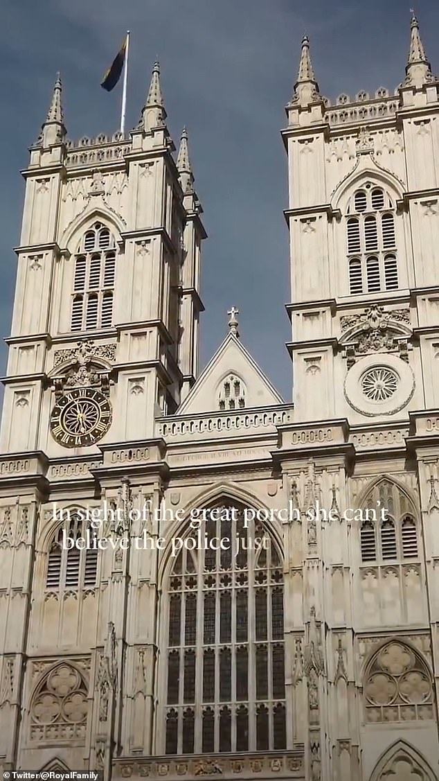 Viewers are shown the exterior of Westminster Abbey as Armitage's 'imagined guest' arrives at the historic site to attend the Coronation