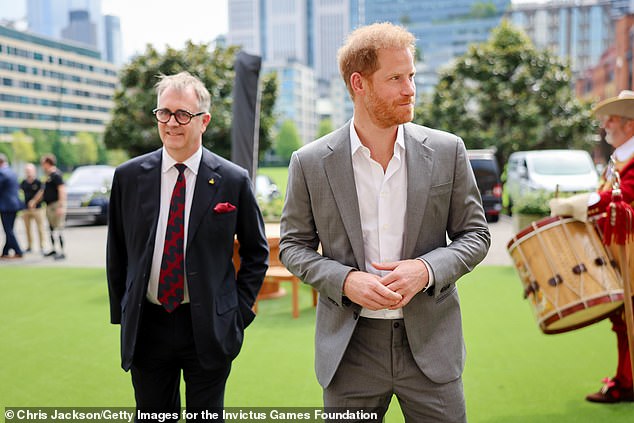 Invictus Games Foundation chief executive Dominic Reid and Prince Harry at the Honourable Artillery Company in London this afternoon