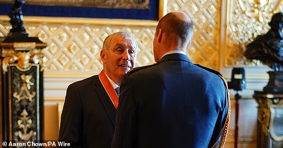 Peter Shilton, from Colchester, is made a Commander of the Order of the British Empire by the Prince of Wales at Windsor Castle. The honour recognises services to association football and to the prevention of gambling harm.   Picture date: Wednesday May 8, 2024. PA Photo. See PA story ROYAL Investiture. Photo credit should read: Aaron Chown/PA Wire