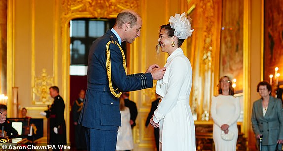 Mary Earps, from Wilmslow, is made a Member of the Order of the British Empire by the Prince of Wales at Windsor Castle. The honour recognises services to association football.   Picture date: Wednesday May 8, 2024. PA Photo. See PA story ROYAL Investiture. Photo credit should read: Aaron Chown/PA Wire