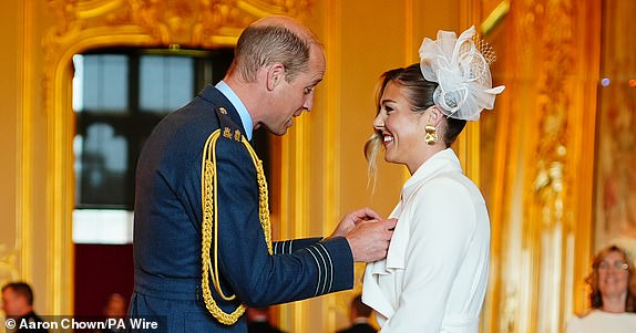 Mary Earps, from Wilmslow, is made a Member of the Order of the British Empire by the Prince of Wales at Windsor Castle. The honour recognises services to association football.   Picture date: Wednesday May 8, 2024. PA Photo. See PA story ROYAL Investiture. Photo credit should read: Aaron Chown/PA Wire