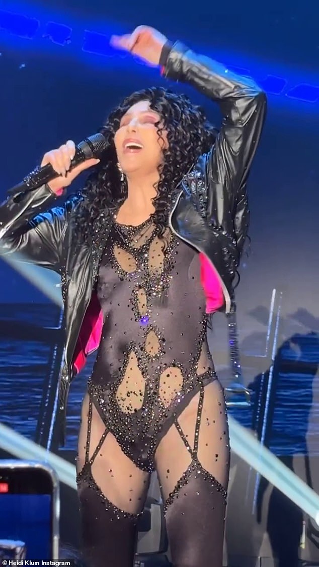 Cher was also pictured performing during the evening in a clip posted by model Heidi Klum to her Instagram