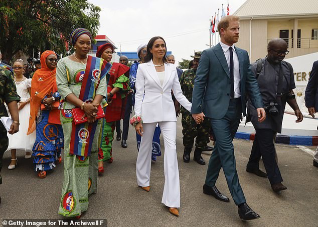 Prince Harry, Duke of Sussex and Meghan, Duchess of Sussex meet with the Chief of Defence Staff of Nigeria at the Defence Headquarters in Abuja on May 10