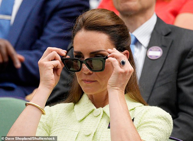 Kate showcased square-framed 'Denim' sunglasses by Victoria Beckham at Wimbledon 2023