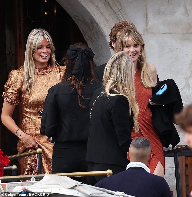 Cressida was all smiles as she left The Gritti Palace Hotel on the Grand Canal and boarded a boat to reach the lavish wedding ceremony at La Certosa Island