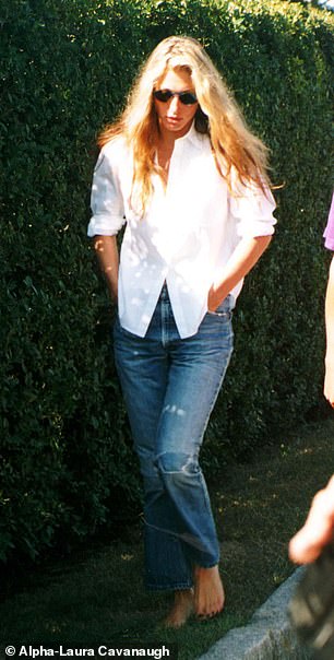 Carolyn dressed for Labour Day in 1996 in a similar oversized shirt with rolled up sleeves, ripped jeans, tousled hair and sunglasses