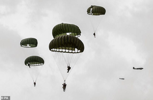 A Commemorative Parachute Descent takes place over Sannerville, France, during commemorations for the 75th anniversary of the D-Day landings