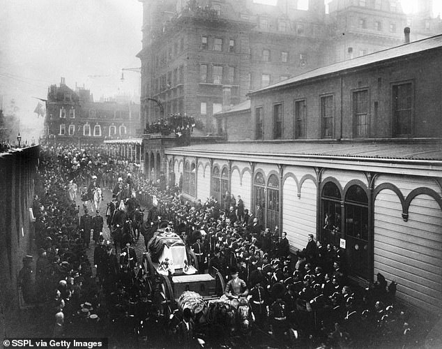 Queen Victoria's funeral took place on February 4, 1901. Crowds lined the streets as her coffin was taken to St George's Chapel in Windsor