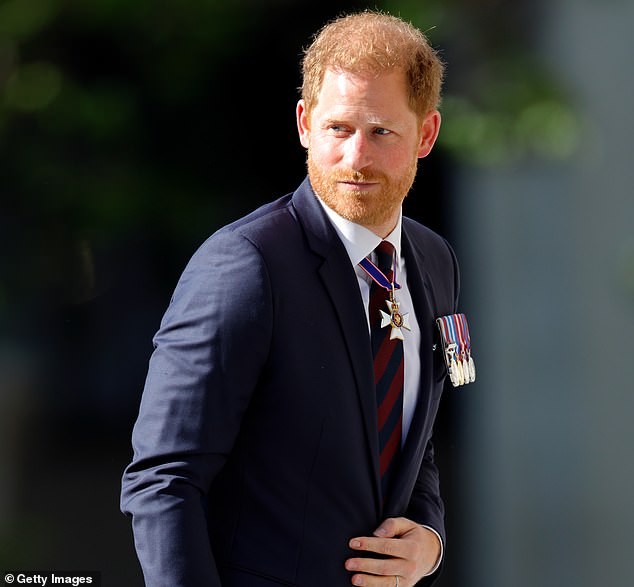 Prince Harry pictured at The Invictus Games 10th Anniversary Service at St Paul's Cathedral on May 8. American government lawyers are fighting to keep 'law enforcement' documents related to Prince Harry's visa application secret, claiming there would be 'stigma attached' if they were published