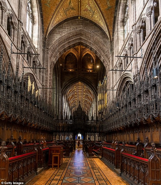 A total of 400 people are set to attend the wedding. Pictured: A view of the choir and central nave inside Chester Cathedral