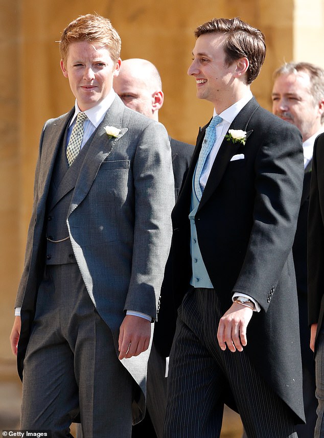 Pictured: Hugh Grosvenor attends the wedding of Prince Harry to Meghan Markle with Charlie van Straubenzee at St George's Chapel, Windsor Castle on May 19, 2018