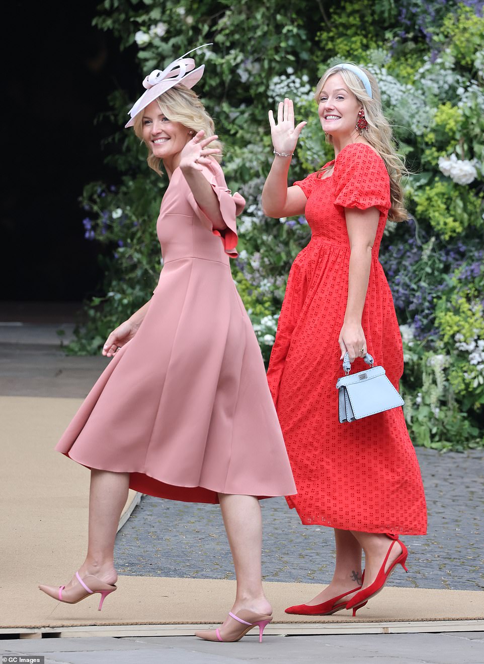 The groom's sisters Lady Viola Grosvenor and Lady Edwina Grosvenor (left) attend the wedding of The Duke of Westminster and Olivia Henson