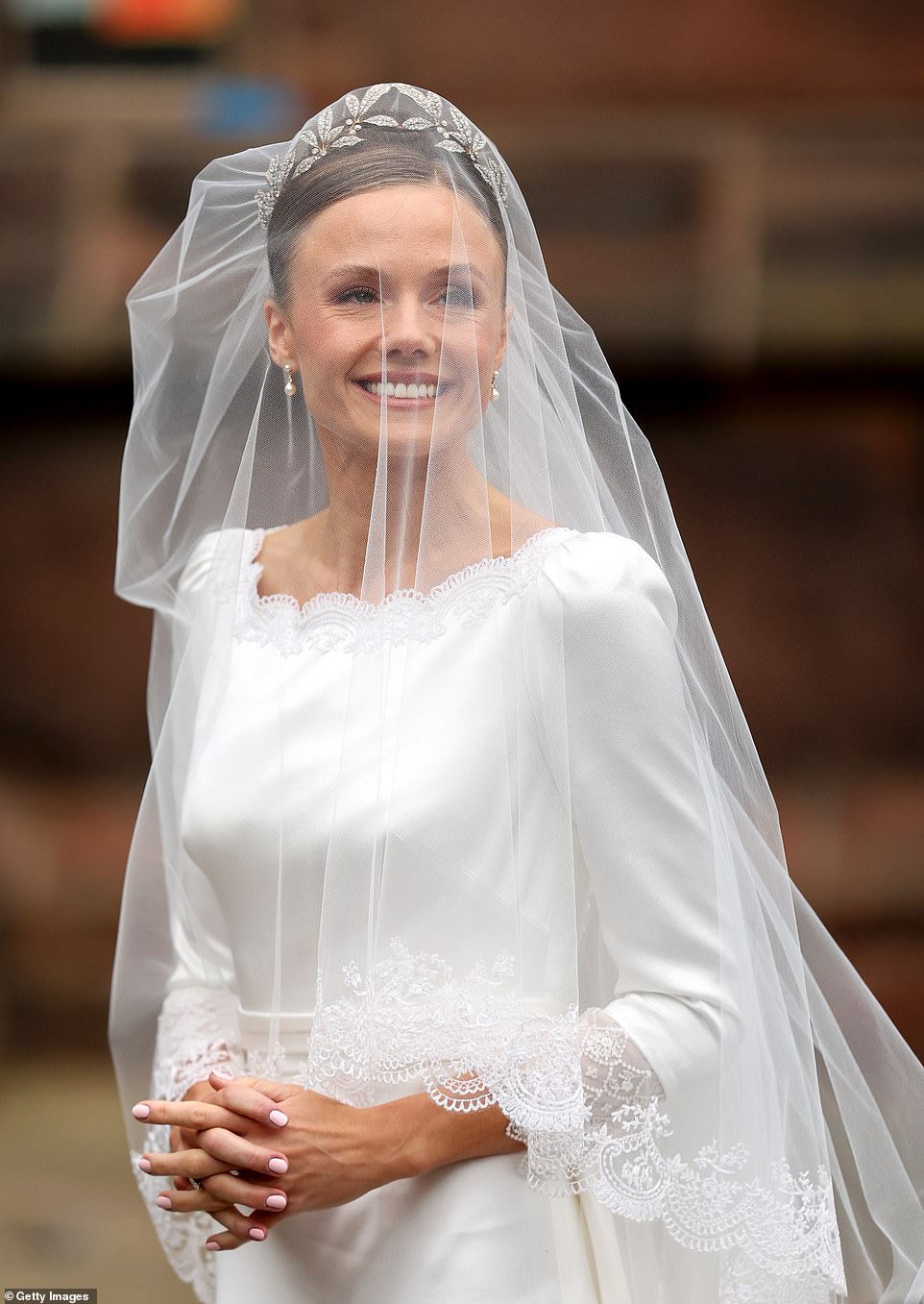 Olivia Henson arrives for her wedding to Hugh Grosvenor, the Duke of Westminster at Chester Cathedral