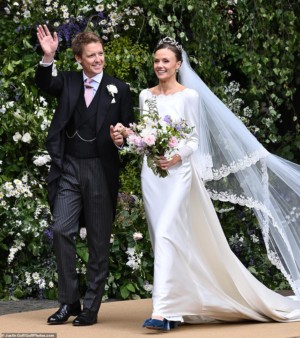 The Duke of Westminster and his bride Olivia leaving Chester Cathedral after their wedding today