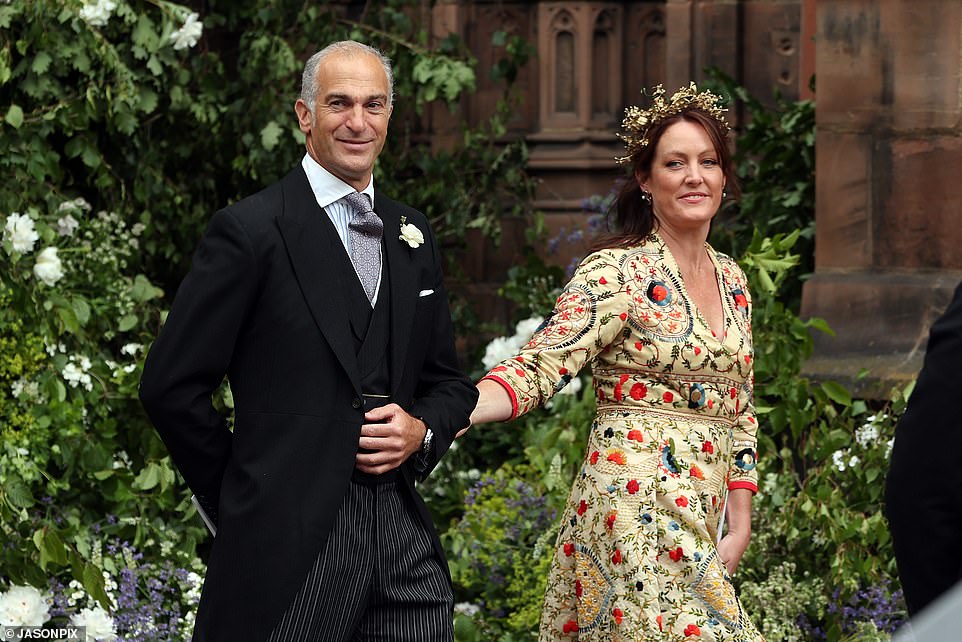 Edward Van Cutsem is pictured leaving Chester Cathedral with Lady Tamara Grosvenor, whom he married in 2004