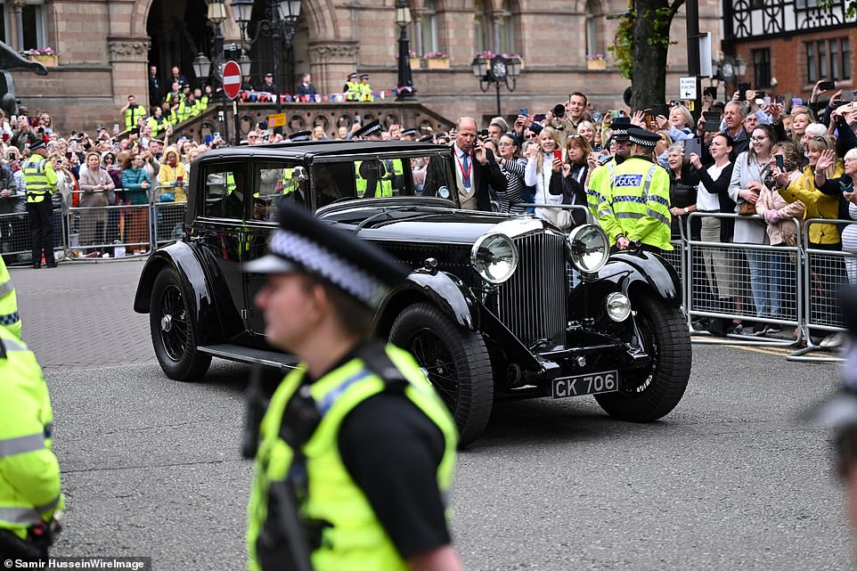 Olivia Henson arrives in a vintage Bentley for her wedding to Hugh Grosvenor