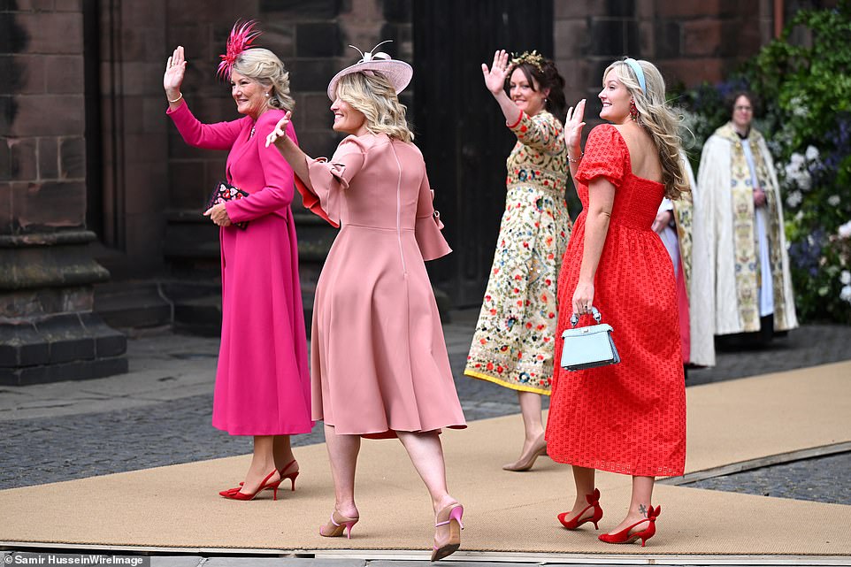 (L-R) Natalia Grosvenor, Duchess of Westminster, Lady Edwina Grosvenor, Lady Tamara Grosvenor and Lady Viola Grosvenor attend the wedding of The Duke of Westminster and Miss Olivia Henson