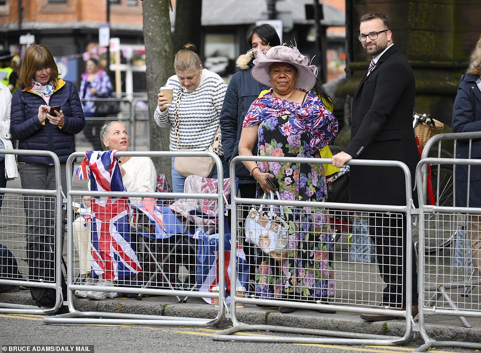 Crowds gather outside Chester Cathedral for the wedding today