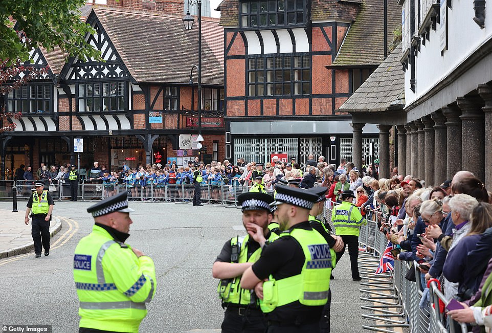 Her friend Andrea Machin, 56, added: 'They were already here when we arrived at 7am, they had shopping trolleys with them. 'Everyone was watching the bride and groom and then we just saw orange and they had what looked like a fire extinguisher with them. The police realised quite quickly what was happening and pulled them out. One of them said it was for her grandchildren. It happened just as William was coming out of the door.' Rhona Dalziel, 57, said: 'One of them had been reading a Richard Osman book. It's bizarre.'