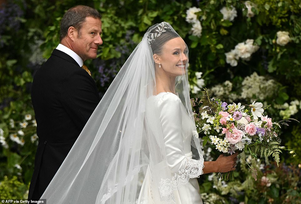 As Prince William left the cathedral and made his way into a large black Mercedes with the rest of the wedding party, a member of the cheering crowd shouted 'best wishes to Kate'. William thanked the man by raising his hand and waving. After the ceremony finished around 1pm, guests were due to enjoy a lavish reception with a lemon wedding cake at the Grosvenor family seat, Eaton Hall, just outside Chester. The Duke will pay for free ice cream, gelato and sorbet for Cheshire locals from three local independent cafes so they can join in the celebration. Photos from this morning show excited royal fans forming a crowd outside the cathedral ahead of the Church of England ceremony starting at midday.