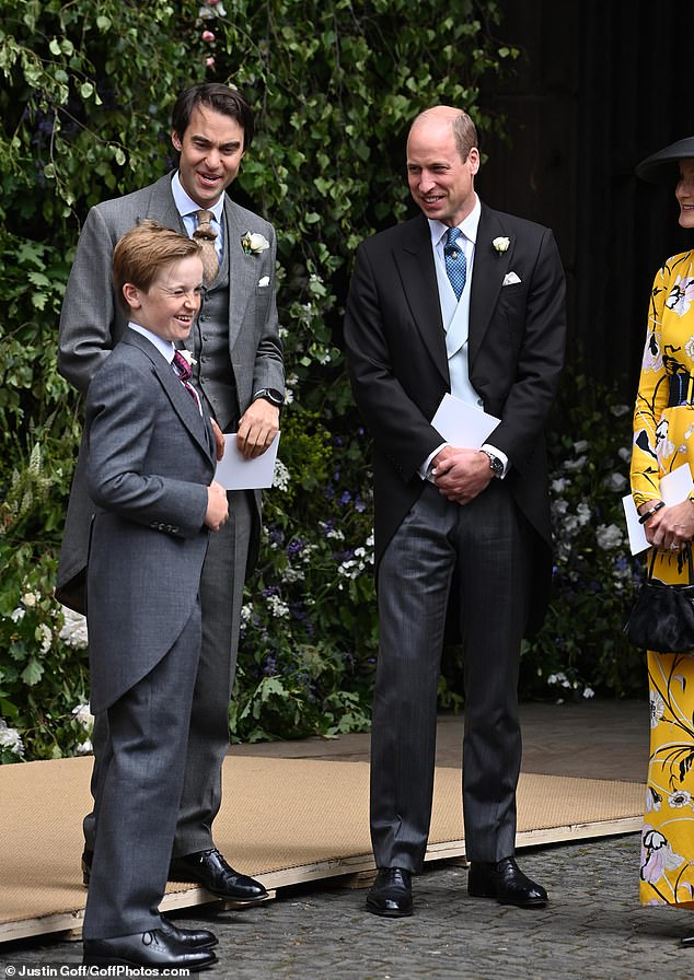 Prince William, who was an usher at the ceremony, and William van Cutsem after the wedding of Olivia and his old friend Hugh