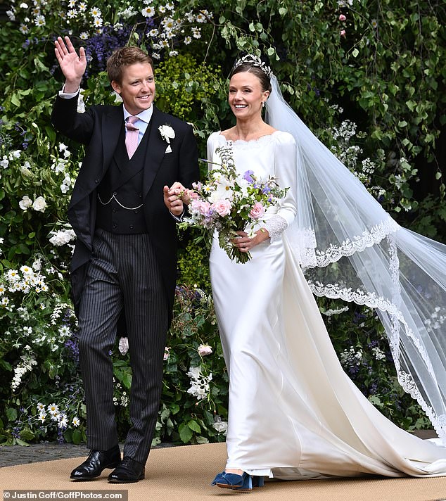 The Duke of Westminster and his bridge Olivia leaving Chester Cathedral after their wedding today