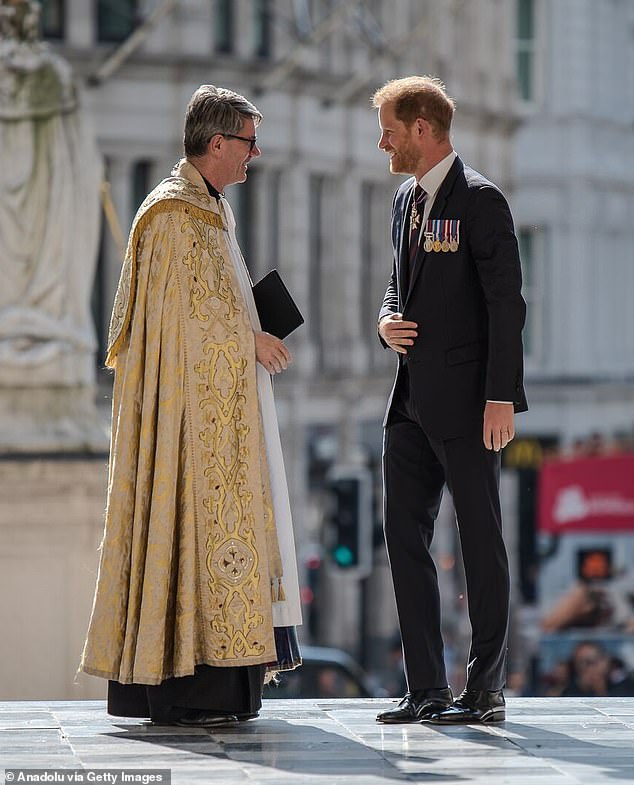 The Duke also shared a joke with the Dean of St Paul's, the Very Reverend Andrew Tremlett, upon his arrival