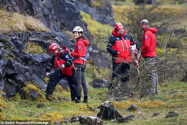 Putting safety first, the princess wore a helmet, a bright red jacket and practical hiking boots