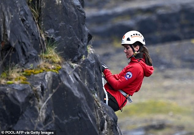 The Princess of Wales, known for always getting involved in anything sporty or outdoors, pictured as she abseils down a quarry