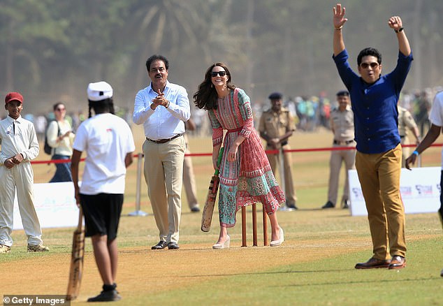 She confidently batted the balls and fielded in front of Indian street children leaving the legendary cricketer impressed and saying how she 'very, very sporty'