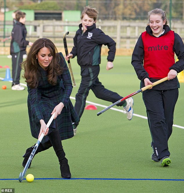 Perhaps not best dressed for a competitive sports game, the princess was wearing a tweed coat and high heeled boots but did not let her outfit choice stop her