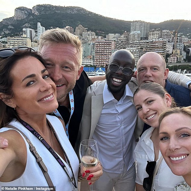 Zara and Mike Tindall (top right) partied on a luxury private yacht with their close friends, including Natalie Pinkham (left)