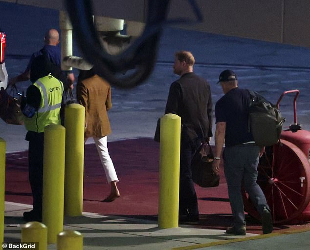 The couple were seen crossing the runway to get into a car to take them to the Los Angeles International Airport terminal earlier this week