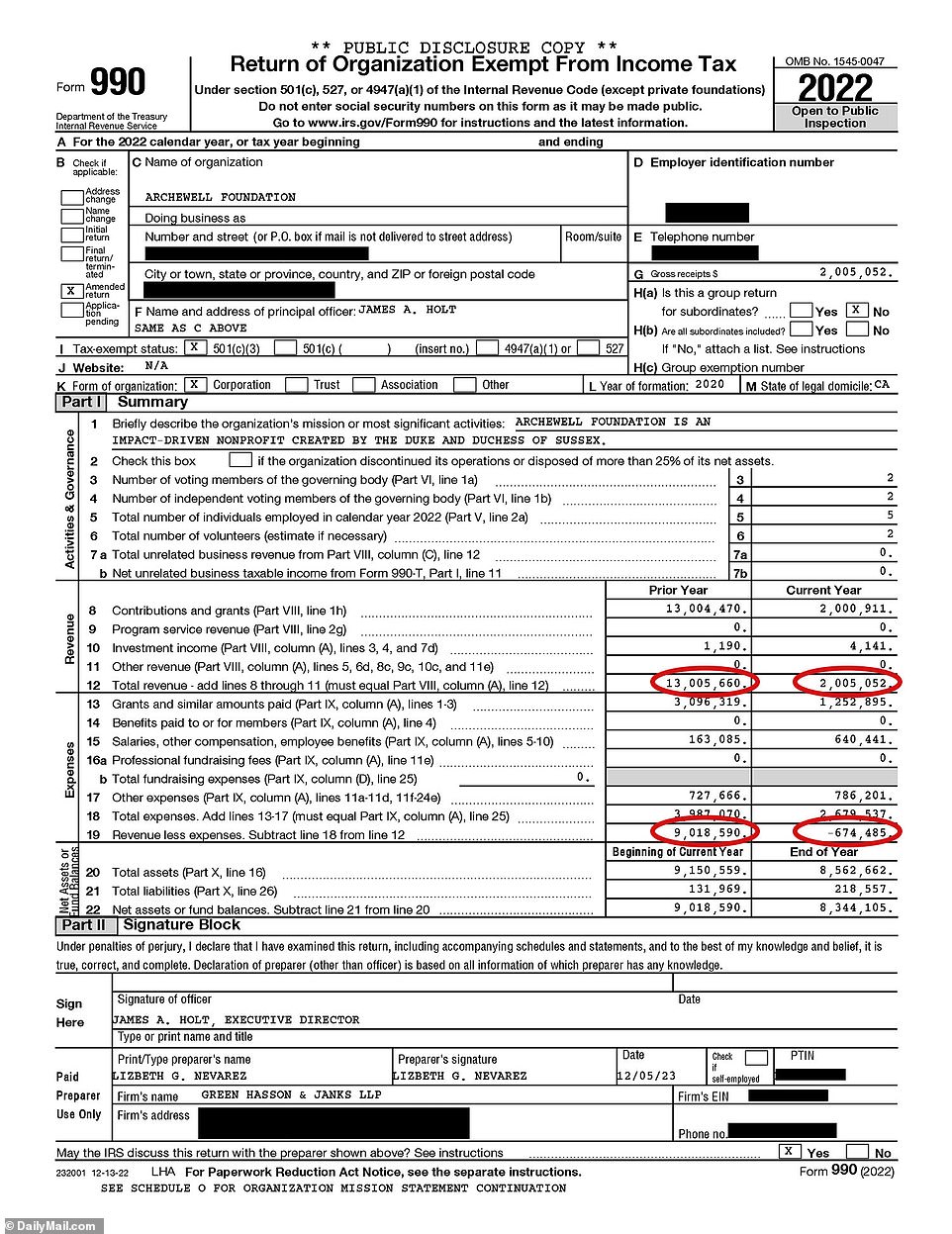 The letter from California's Registry of Charities and Fundraisers warns: 'An organisation that is listed as delinquent is not in good standing and is prohibited from engaging in conduct for which registration is required, including soliciting or disbursing charitable funds. The organisation may also be subject to penalties and its registration may be suspended or revoked by the Registry. Once you submit the delinquent record(s), you will be notified of the amount of any late fees that are owed.' The foundation is understood to believe that its tax filings were submitted on time and a cheque was sent - and it was only made aware of any issue when the delinquency notice was published.