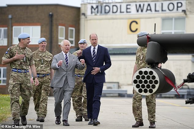 Charles and William at the Army Aviation Centre in Middle Wallop, Hampshire, this afternoon