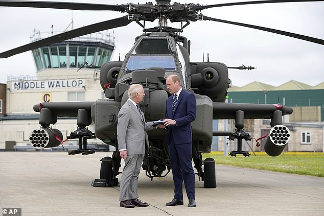 Charles and William at the Army Aviation Centre in Middle Wallop, Hampshire, this afternoon