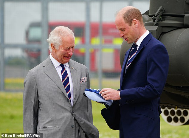 Charles and William at the Army Aviation Centre in Middle Wallop, Hampshire, this afternoon