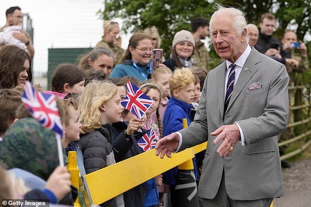 King Charles III arrives at the Army Aviation Centre in Middle Wallop this afternoon